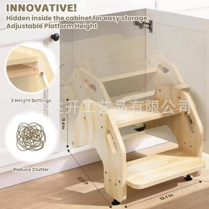 Wooden Children Step <b>Stool</b> Montessori Learning Tower Kitchen <b>Bathroom</b> Standing <b>Stool</b> Toddler Wash Footstool Durable Safety - Product Image 4