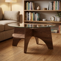 Table basse de salon en bois, style minimaliste et luxueux, avec plateau en verre trempé moderne