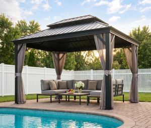 Outdoor Aluminium Hardtop Pavillon 10x12/12x16 Doppeldach Moskitonetz Sichtschutzvorhänge Wasserdicht Winddicht für Balkon Terrasse - Product Image 1