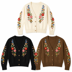 Op maat gemaakte dames <span class=keywords><strong>cardigan</strong></span> met bloemenborduursel, V-hals, knoopsluiting, lange mouwen, winter/herfst, OEM ODM groothandel, private label, bulk - Product Image 5