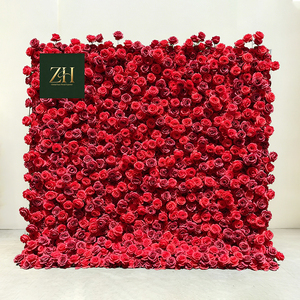 Mur <span class=keywords><strong>de</strong></span> fleurs artificielles 3D en soie rouge enroulable style Ins pour festivals et fêtes - Vente en gros - Product Image 2
