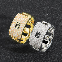 Anillo de Eslabones Cubanos Chapado en Oro de 14K con Pavé Completo de Circonitas Cúbicas, Joyería para Hombre, OEM ODM, Envío Rápido, Venta al por Mayor para Revendedores de Boutiques