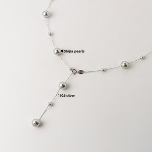 Collar <span class=keywords><strong>de</strong></span> Perlas Austriacas Vintage Minimalista Francés, Plata <span class=keywords><strong>de</strong></span> Ley 925, Cadena Larga para Suéter, Elegante y Exquisito - Product Image 3