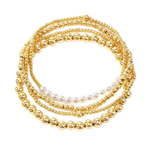 Nouveaux bijoux de mode 4MM Bracelet élastique perlé en <span class=keywords><strong>hématite</strong></span> <span class=keywords><strong>dorée</strong></span> 5 pièces ensemble de Bracelet de pile de perles d'eau douce baroques - Product Image 1