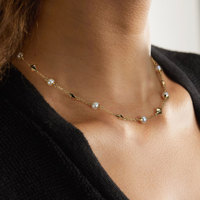 GPN-2 Collier de Perles d'Eau Douce Étanche en Argent Sterling 925, Chaîne en Or 14K, Ras du Cou pour Femme