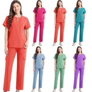 HZMNOI Scrub Uniform Set V-Neck Moisture Wicking For Medical Dental Nursing Workwear Split Design Red - Product Image 5