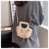 Sac de plage rétro floral tissé à la main pour femme, mini sac à bandoulière avec anse en perles, mode quatre saisons