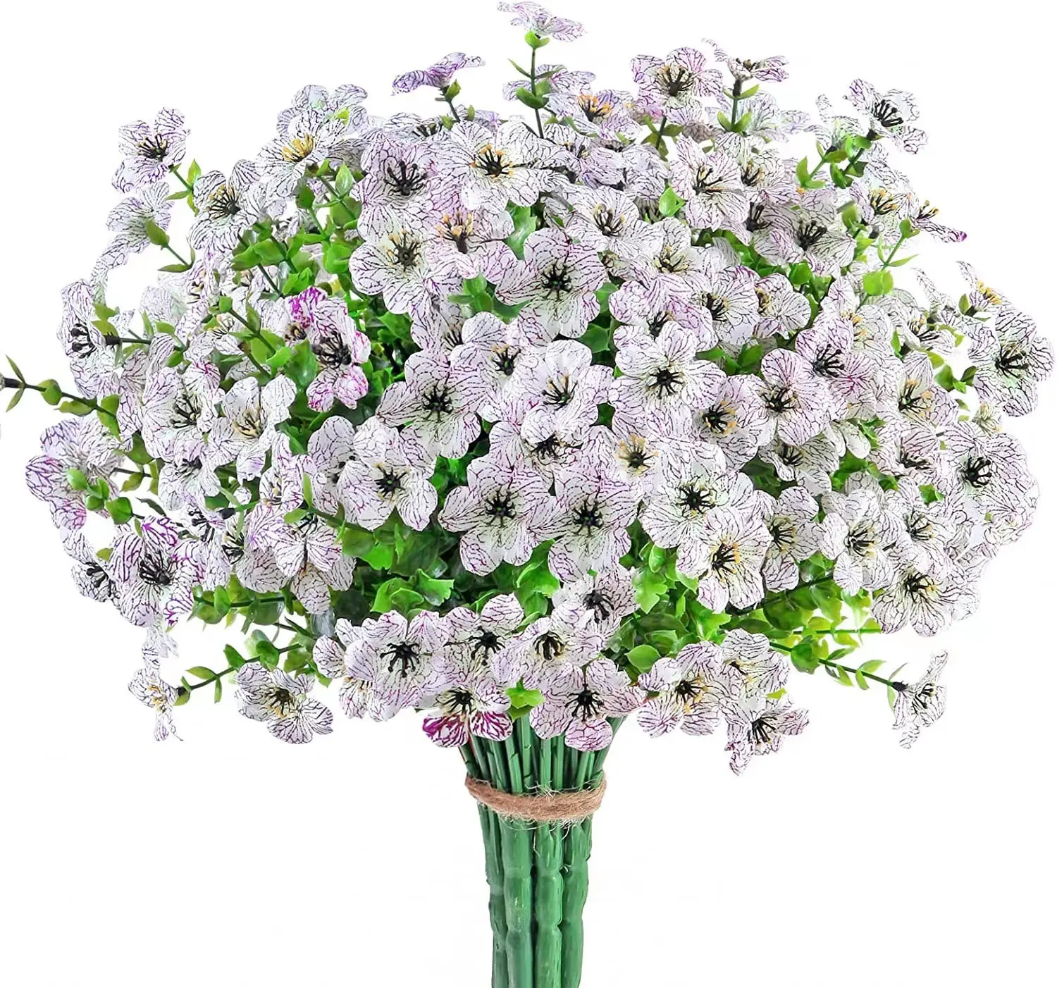 ดอกไม้ประดิษฐ์กลางแจ้งขายส่ง 7 ส้อมดอกยูคาลิปตัสสีม่วงช่อดอกไม้ตกแต่งบ้านประดิษฐ์พืชใบยูคาลิปตัส