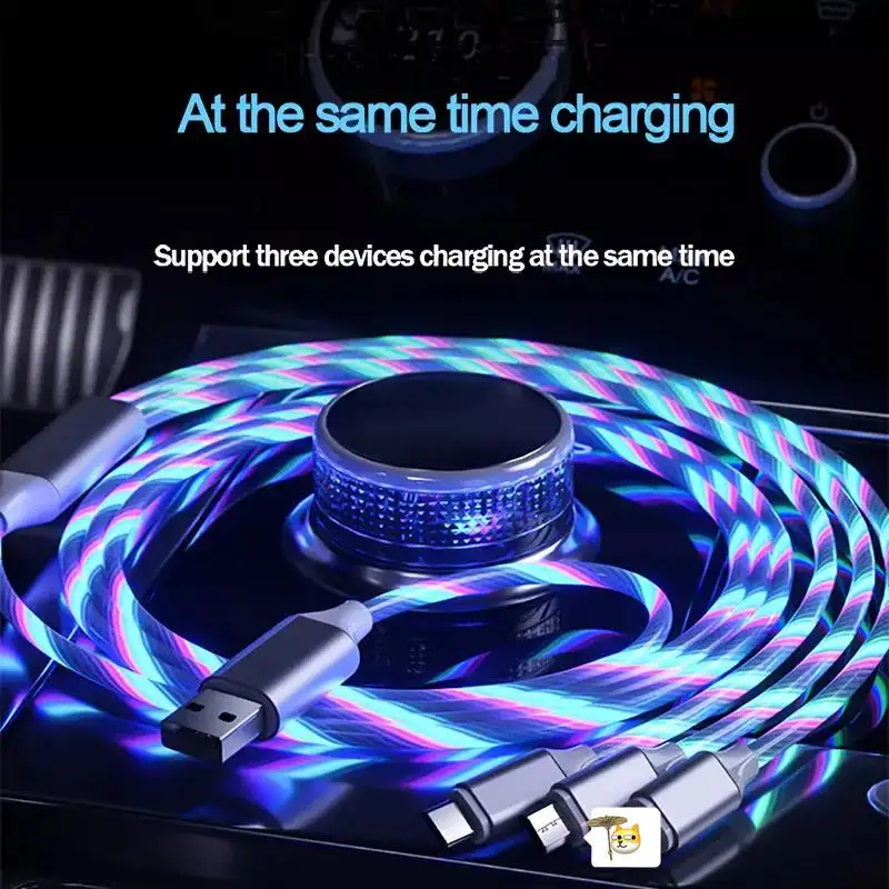 Nieuwe Led Licht Stromende Snelle Usb Oplaadkabel Mobiele Telefoon Oplaadkabel Oplader Type C Usb-C Micro Usb 3 In 1 Kabel