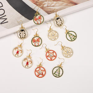 Pendientes Colgantes Navideños con Diseño de Copo de Nieve, Árbol, Estrella, Reno y Bastón de Caramelo, Joyería de Cristal Chapada en Oro para Mujer - Product Image 2