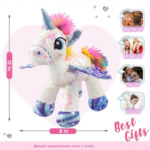 스팽글 유니콘 봉제 장난감 양면 색상 변경 모피 베개 소녀를위한 귀여운 생일 선물 - Product Image 3