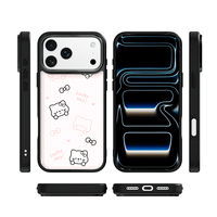 Coque de téléphone AG Feeling Black Edge avec motif chat et nœud doré pour iPhone 17, 17 Pro Max, 16 Pro, 15, 15 Pro Max – Coque magnétique
