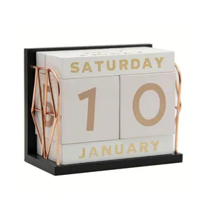 Ourwarm — bureau en bois Vintage, perpétuel, calendrier, Cubes pour calendrier, bureau en bois