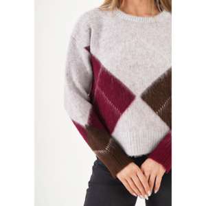 เสื้อสเวตเตอร์ถักไหมพรมสีเทาเมกะ ลายบาคลาวา สำหรับผู้หญิง ขายส่ง - Product Image 2