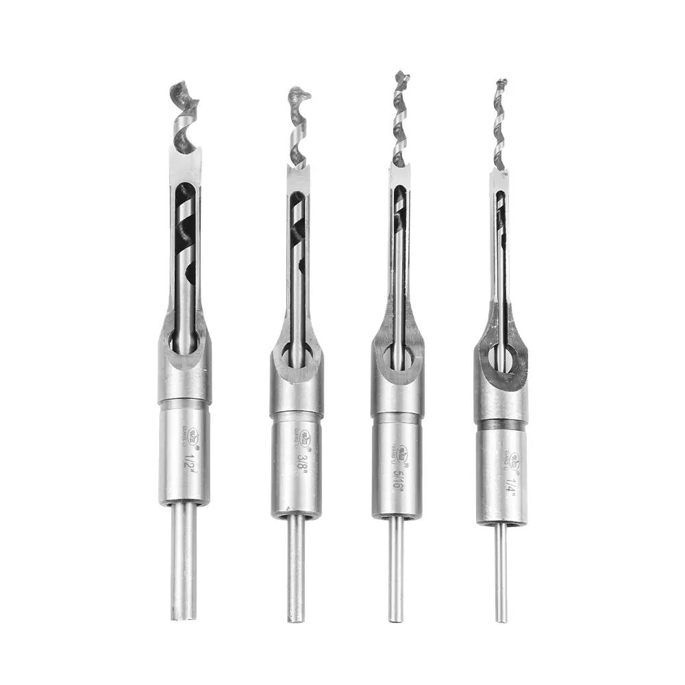 NINDEJIN 4pcs High Speed Steel Woodworking Auger Square Hole Mortising Chisel Tools Wood Carving Drill bits