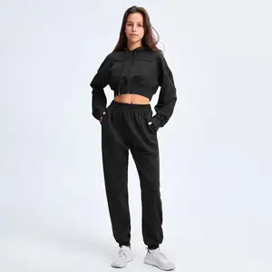 Solid Hoodie Short Sleeve Crop Top Loose Fit Slim Waist Hoodies Crop Hooded Solid