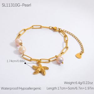 Trendy Women's Stainless Steel <b>Charm</b> Bracelet with 18K Gold Bead Durable Stylish Chain & Link Jewelry for Anniversaries - Product Image 6