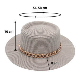 Chapeau de paille style Hepburn français pour l'été, la plage et l'extérieur, protection solaire, nouveau modèle printemps-été avec chaîne dorée - Product Image 2
