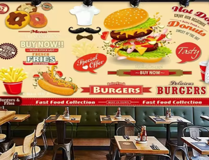 <span class=keywords><strong>Papier</strong></span> <span class=keywords><strong>peint</strong></span> <span class=keywords><strong>peint</strong></span> <span class=keywords><strong>peint</strong></span> Burger Hot Dog Fries <span class=keywords><strong>peint</strong></span> à la main pour la décoration du restaurant - Product Image 5