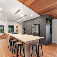 Ensemble de cuisine complet de luxe en placage de bois de chêne, acier inoxydable, MDF, granit pour appartements, îlots