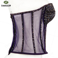 Corset Bustier de Luxe Violet Fait Main Entièrement Perlé Personnalisable, Haut Brillant pour Robe de Soirée DIY Femme