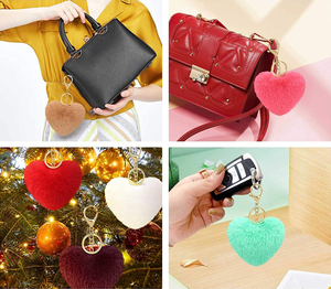 San valentino pon pon portachiavi soffice a forma di cuore Puffball portachiavi accessori per ragazze donne - Product Image 6