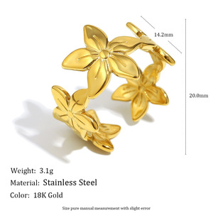 Stainless Steel 18K Gold Plated Abstract Hollow Open <b>Ring</b> Star Moon Floral Trendy <b>Statement</b> Finger <b>Ring</b> For Women Daily Jewelry - Product Image 3