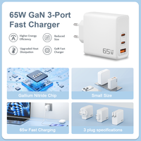 Adaptateur de chargeur mural rapide GaN PD QC 3.0 65W pour Xiaomi Samsung iPhone Ordinateur portable Tablette Type-C CE/FCC/ROHS/UL Chargeurs et adaptateurs