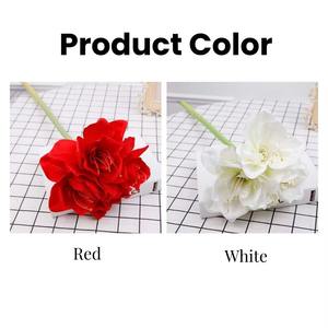 Bulbes d'<span class=keywords><strong>Amaryllis</strong></span> Artificiels Personnalisés à 4 Têtes, Rouge et Blanc, en Tissu de Soie, Fleurs Réalistes et Longue Durée pour la Maison, Fête des Mères, Noël - Product Image 3