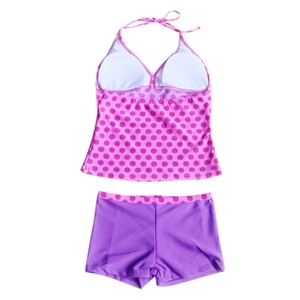 Maillot de bain personnalisé 6-16 ans, qualité supérieure, logo violet, tankini pour filles, haut de maillot de bain avec pantalon, pour parcs aquatiques et plage - Product Image 5