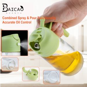 470ml 600ml 2-en-1 Premium PET Distributeur d'huile Bouteille <span class=keywords><strong>Flip</strong></span> Top Cap Forme de cylindre pour la cuisson et le pulvérisateur d'huile d'olive - Product Image 5