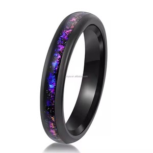 Poya đồ trang sức 4mm tím thạch anh tím màu xanh sỏi Inlay Đen Tungsten Nhẫn hợp thời trang cưới engagement kỷ niệm - Product Image 6