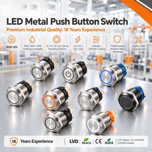 Interruptor de botón pulsador metálico impermeable IP67 de 16 mm, 19 mm, 22 mm, momentáneo y con bloqueo LED para sistema de control automotriz - Product Image 1