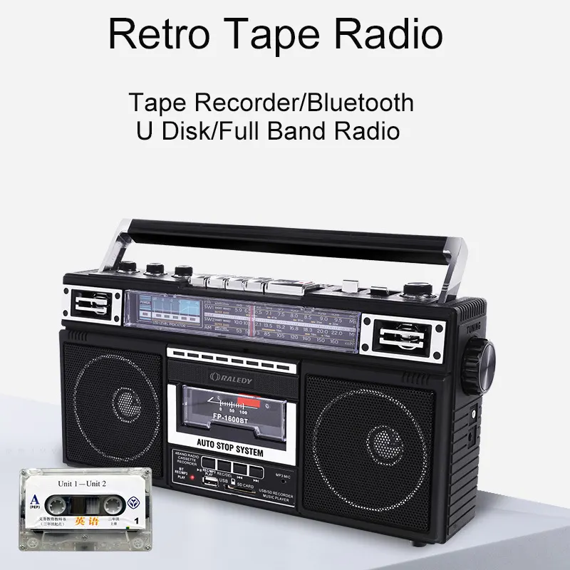 Vofull-REPRODUCTOR DE Cassette Retro Boombox, Radio AM/FM accionado o con batería, estéreo, con altavoz grande y conector para auriculares