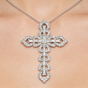 CUSTOM SILVER 10K/14K/18K GOLD PLATED LAB GROWN CVD DIAMOND CLASSIC ENGAGEMENT GIFT SWEATER <b>CHAIN</b> NECKLACE <b>CROSS</b> PENDANT - Product Image 5