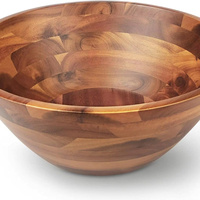 Bol en bois d'acacia personnalisable, grand bol rond en bois pour servir des salades, des fruits, vaisselle, décoration de table de cuisine