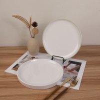 Assiette en mélamine incassable avec bord coloré 25 cm, plats plats, assiettes en mélamine, ensembles de vaisselle pour restaurant, vaisselle de mariage en mélamine