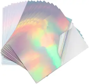 Papel adhesivo holográfico de vinilo imprimible, papel de impresora de inyección de tinta de arco iris de vinilo impermeable para manualidades DIY