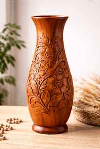 Florero de Madera Hecho a Mano con Intrincados Relieves Florales, Maceta Decorativa Tradicional de Madera para Decoración del Hogar y la Oficina - Product Image 4