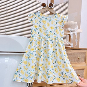 Abito Estivo Casual <span class=keywords><strong>da</strong></span> Principessa con Maniche Regolari e Volant, Stampa Floreale Eco-Friendly a Linea A per Bambine - Product Image 5