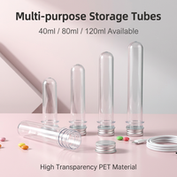 Tube en plastique PET transparent de 40 ml, 80 ml, 120 ml avec bouchon à vis en aluminium, plusieurs tailles, pour bonbons, masques, emballage