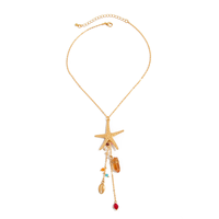 Parure de bijoux vintage dorée style bohème avec étoile de mer et coquillages, boucles d'oreilles à pampilles perlées et collier, accessoires d'été pour femme, plage et océan
