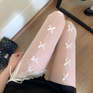 Collants résille sexy à nœud papillon, chaussettes hautes ajourées style gothique Lolita, collants longs en maille, vente en gros, collants personnalisés - Product Image 4