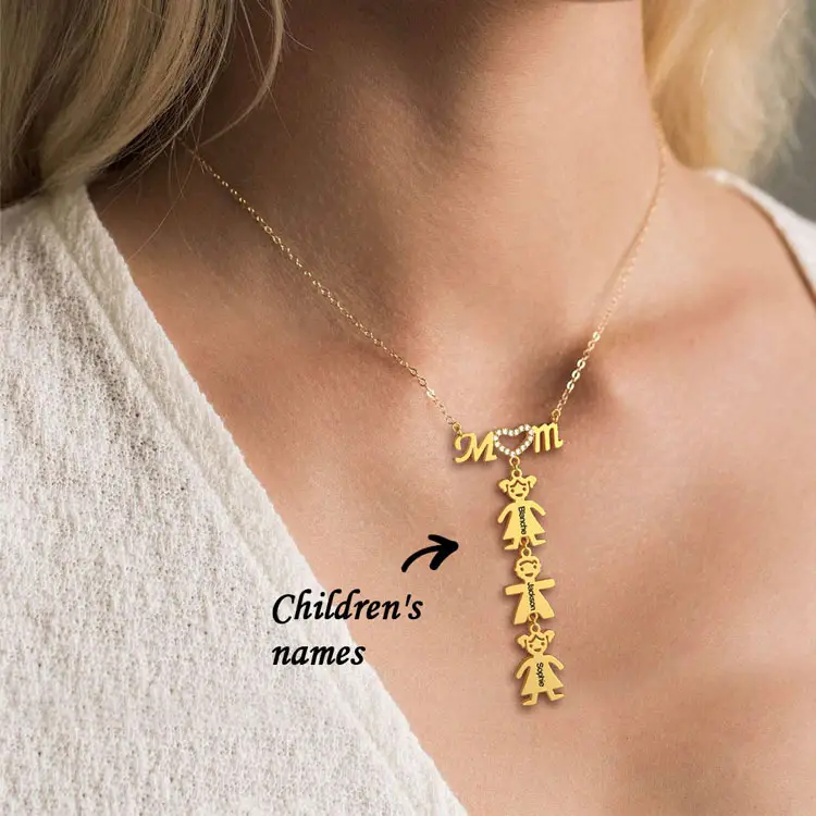 SC Unique Mother's Day Gift DIY Stainless Steel Baby Boy Girl Pendant Necklace Personalized Custom Children's Name Mom Necklace