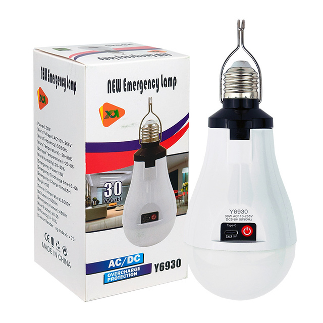 AC DC Integrated Emergency Light Bulb with Removable Batteries and Metal Hook