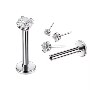 Astm F136 Titanium Lichaam Geperforeerd Verzilverd Bruiloft Zirkoon Labret Spiraal Kraakbeen Platte Rug Oorbellen Duw Labret Cadeau - Product Image 3