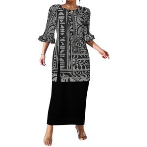 Abito Estivo Polinesiano Elei con Design Tribale, Vestito Casual da Festa per Donne, Collo Tondo, Bottoni, Set Due Pezzi Puletasi - Product Image 2