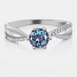 Anillo de compromiso de alejandrita de corte redondo, anillo de diamantes, anillo de boda, anillo de piedra de alejandrita, anillo de aniversario único, anillo de promesa - Product Image 1
