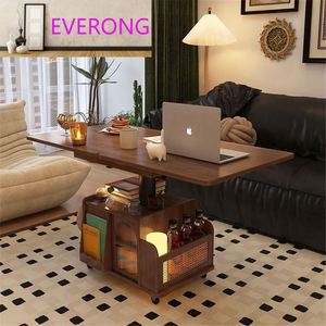 โต๊ะกาแฟเคลื่อนที่สุดหรู โต๊ะข้างโซฟาห้องนั่งเล่น ตู้เก็บของแบบมีล้อเลื่อน โต๊ะวางชาไม้จริงยอดนิยม - Product Image 2