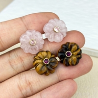 Boucles d'oreilles tendance vintage en pierres précieuses naturelles, motif fleur, cristal de quartz fraise, accessoire de luxe plaqué or 18 carats pour femme